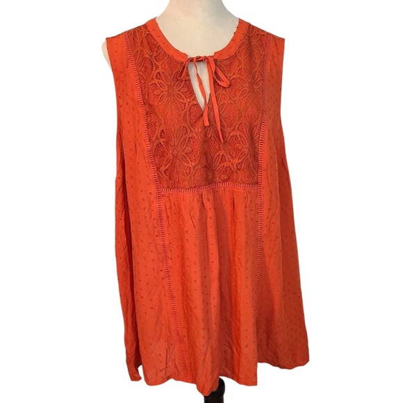 torrid Tops - TORRID Womens 2X Orange Swiss Dot Crochet Inset Tank Top Boho Feminine Fairy